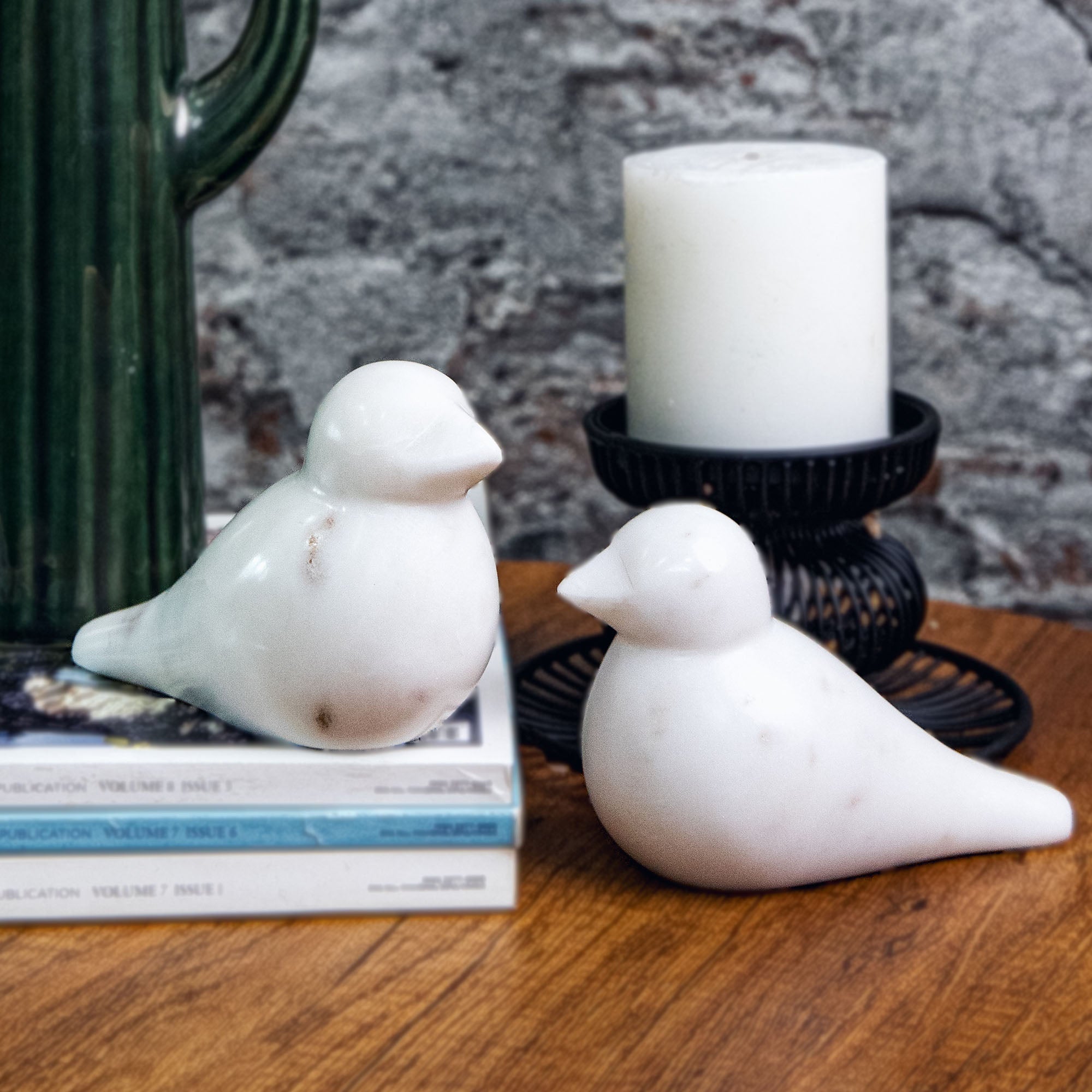 White Marble Bird Décor Accent - Set of 2