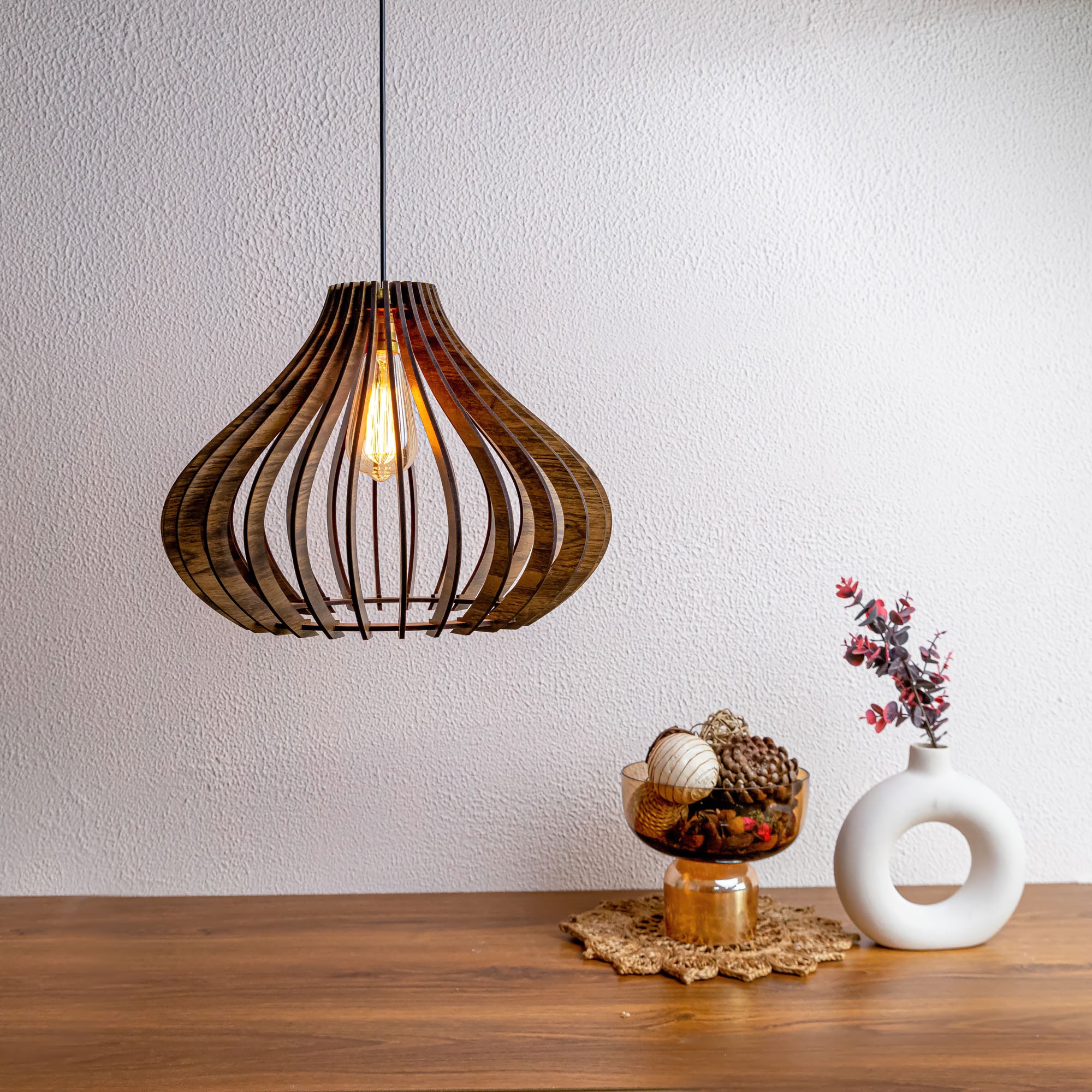 Casie Pine Wood Ceiling Lamp