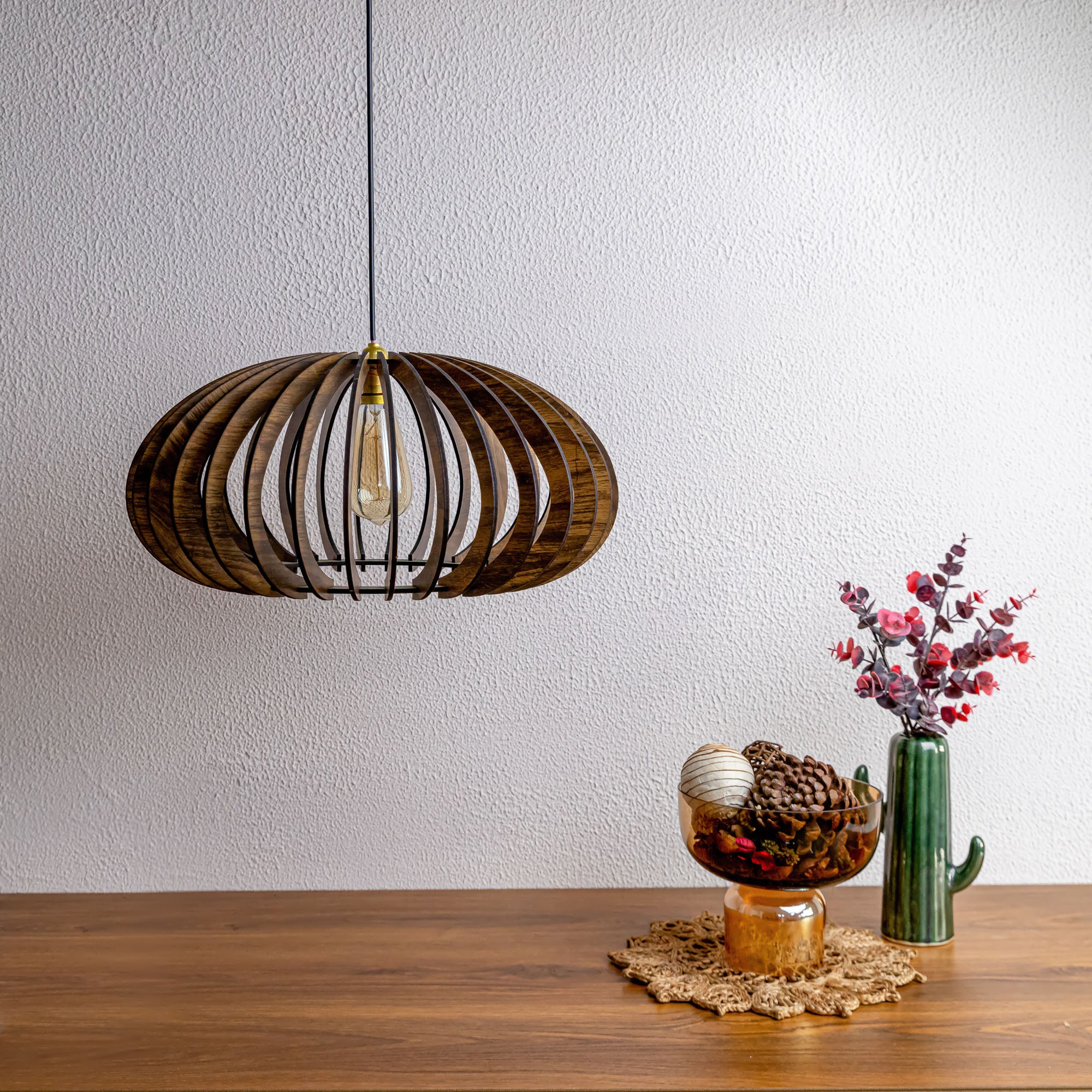 Cally Pine Wood Ceiling Lamp