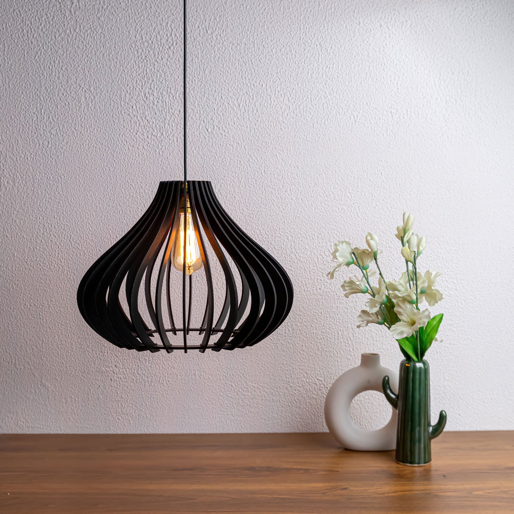 Cammy Black Wood Ceiling Lamp