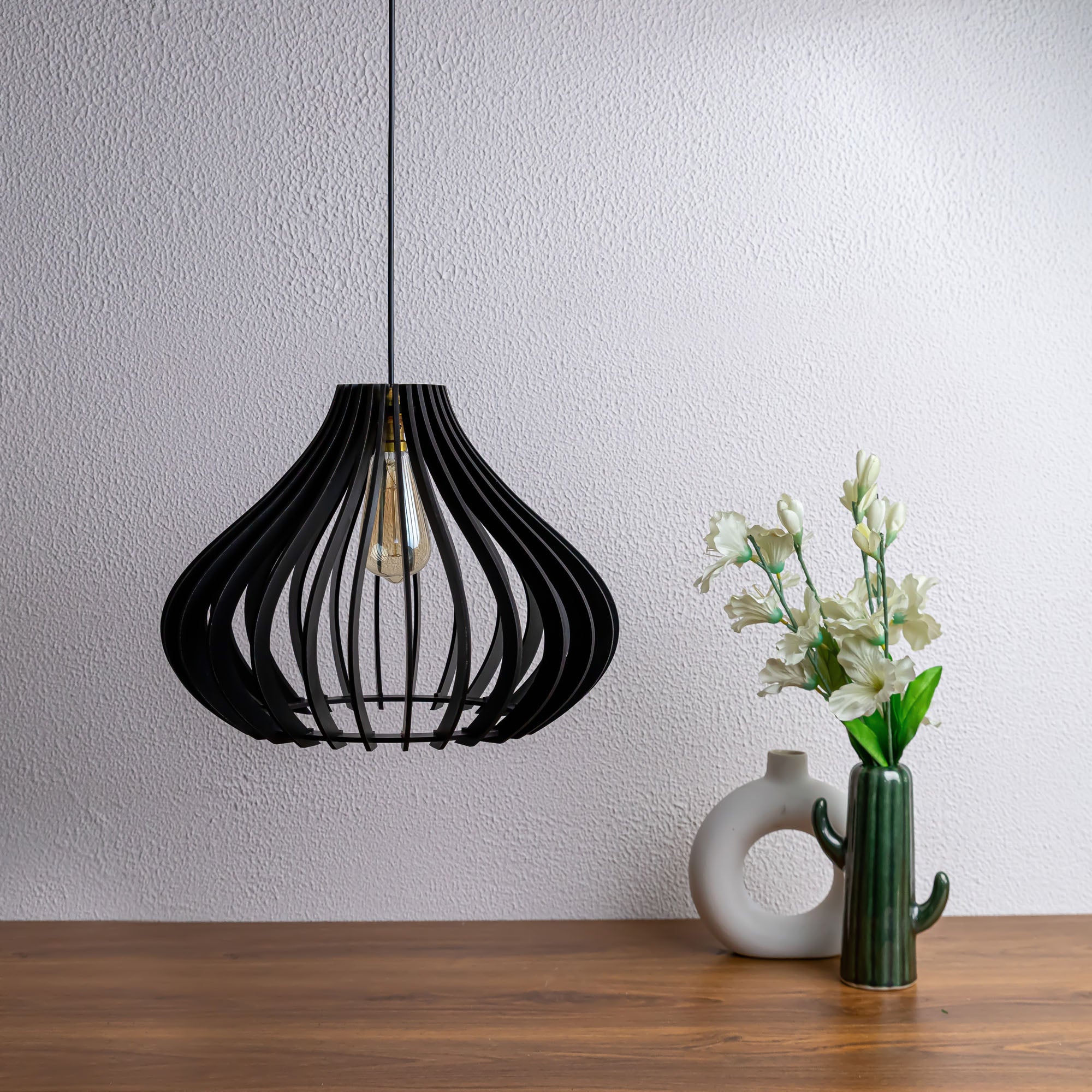 Cammy Black Wood Ceiling Lamp