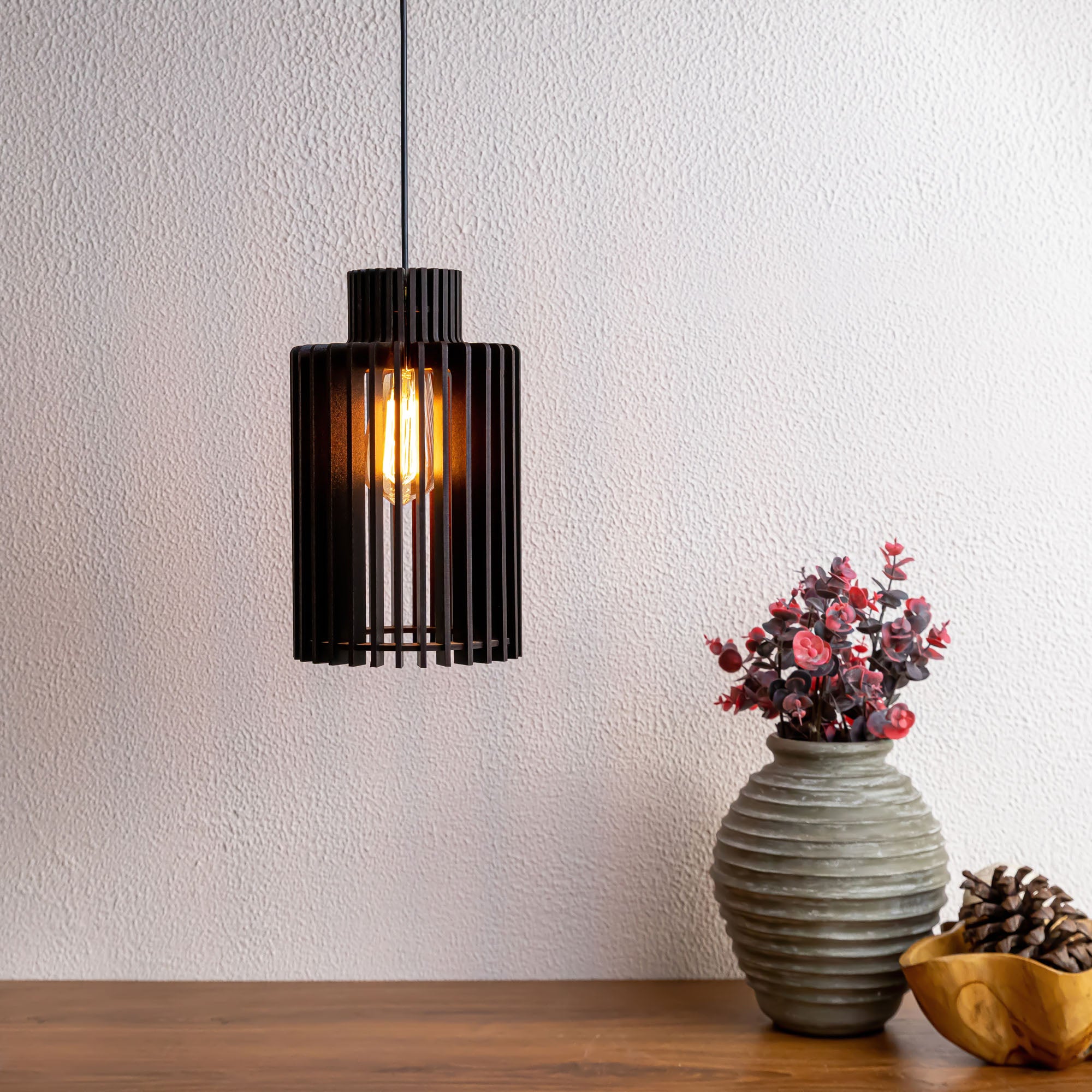 Caleb Black Wood Ceiling Lamp