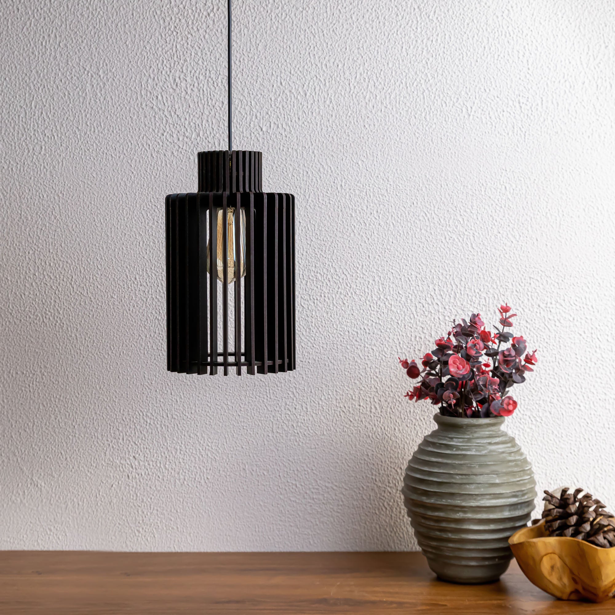 Caleb Black Wood Ceiling Lamp