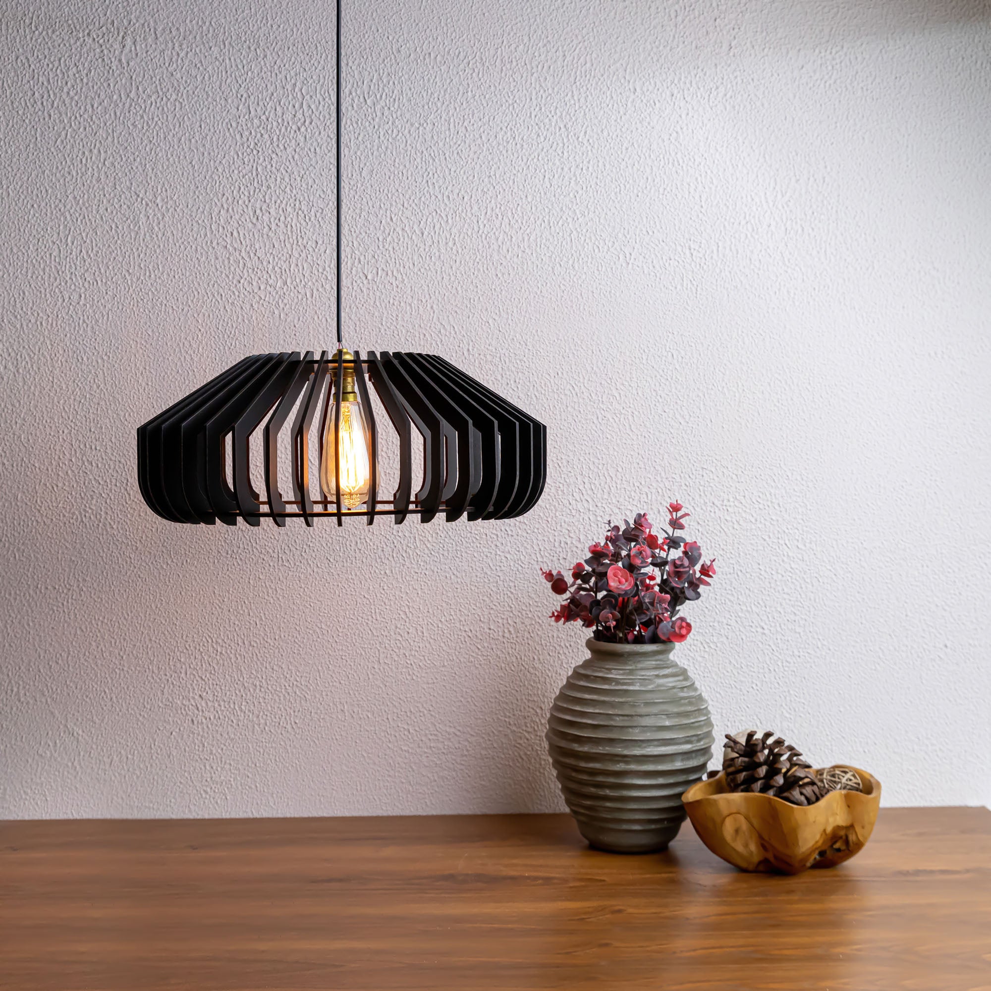 Cassa Black Wood Ceiling Lamp