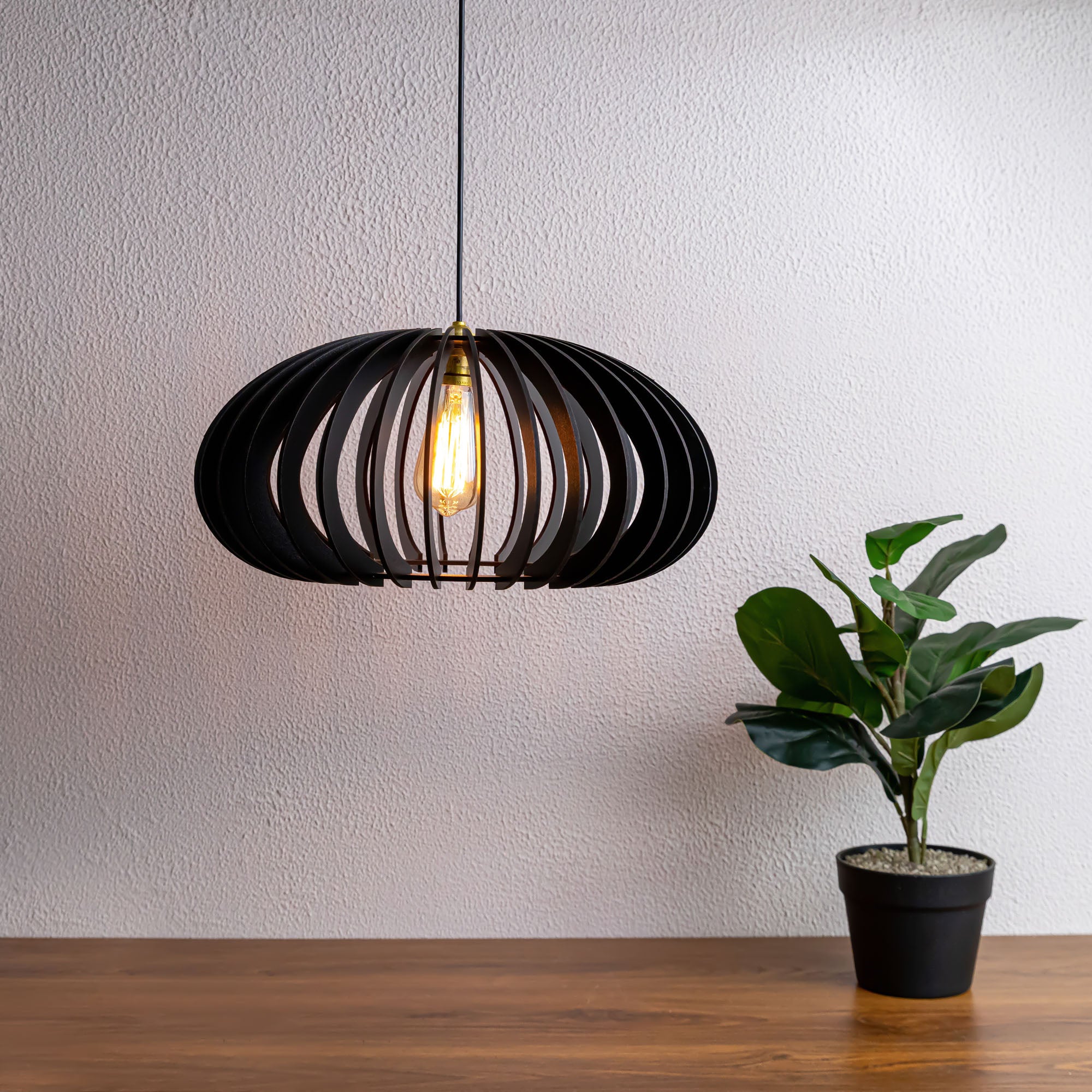 Cayla Black Wood Ceiling Lamp