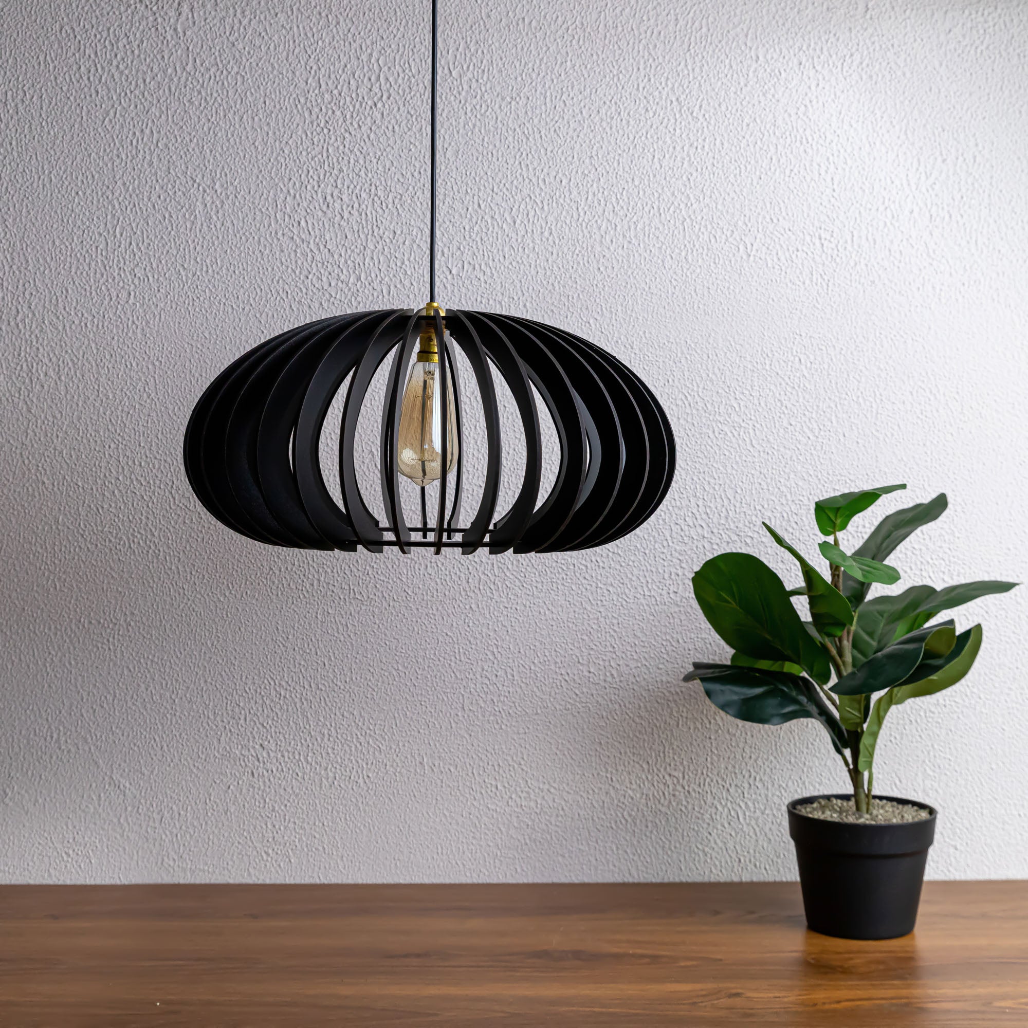 Cayla Black Wood Ceiling Lamp