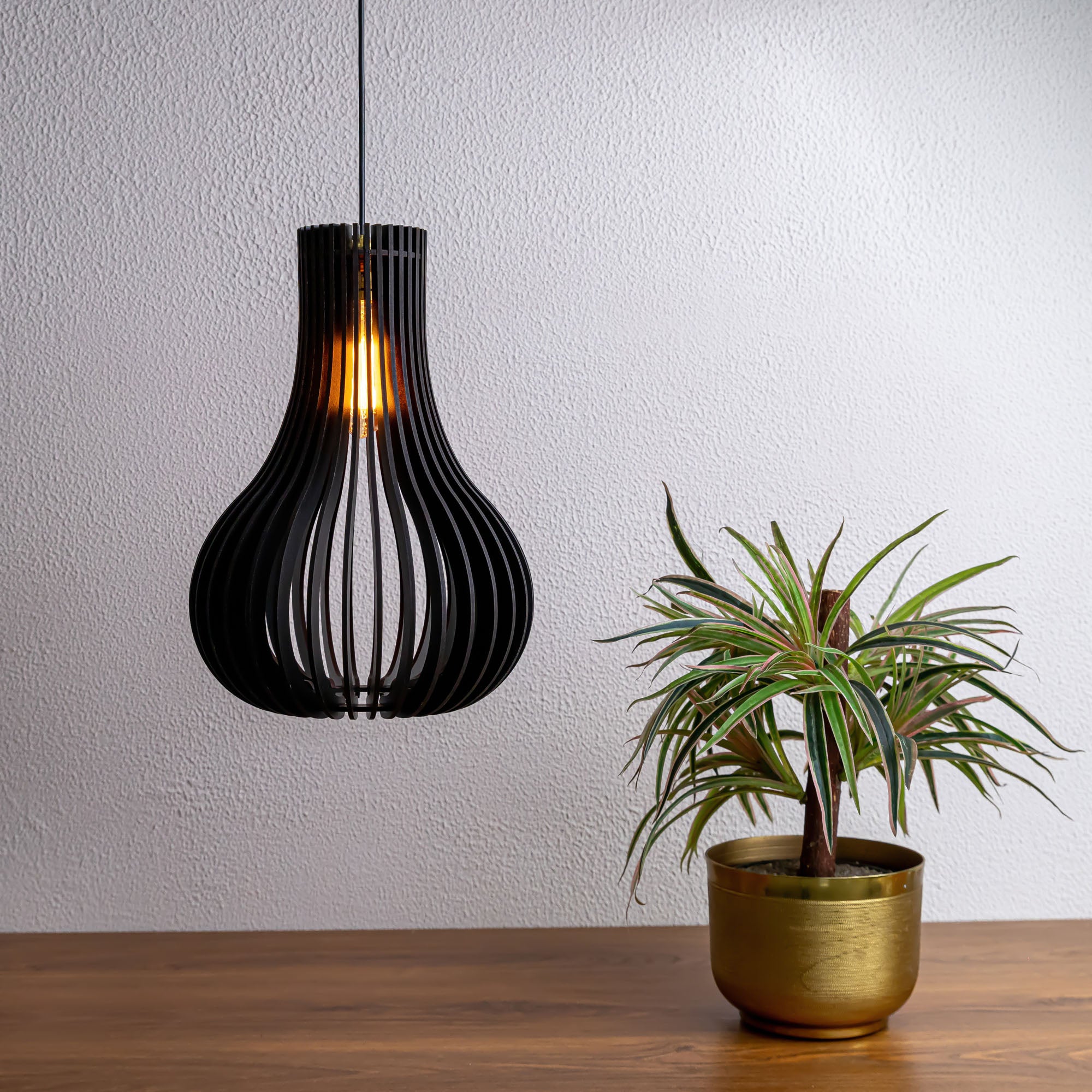 Carrie Black Wood Ceiling Lamp