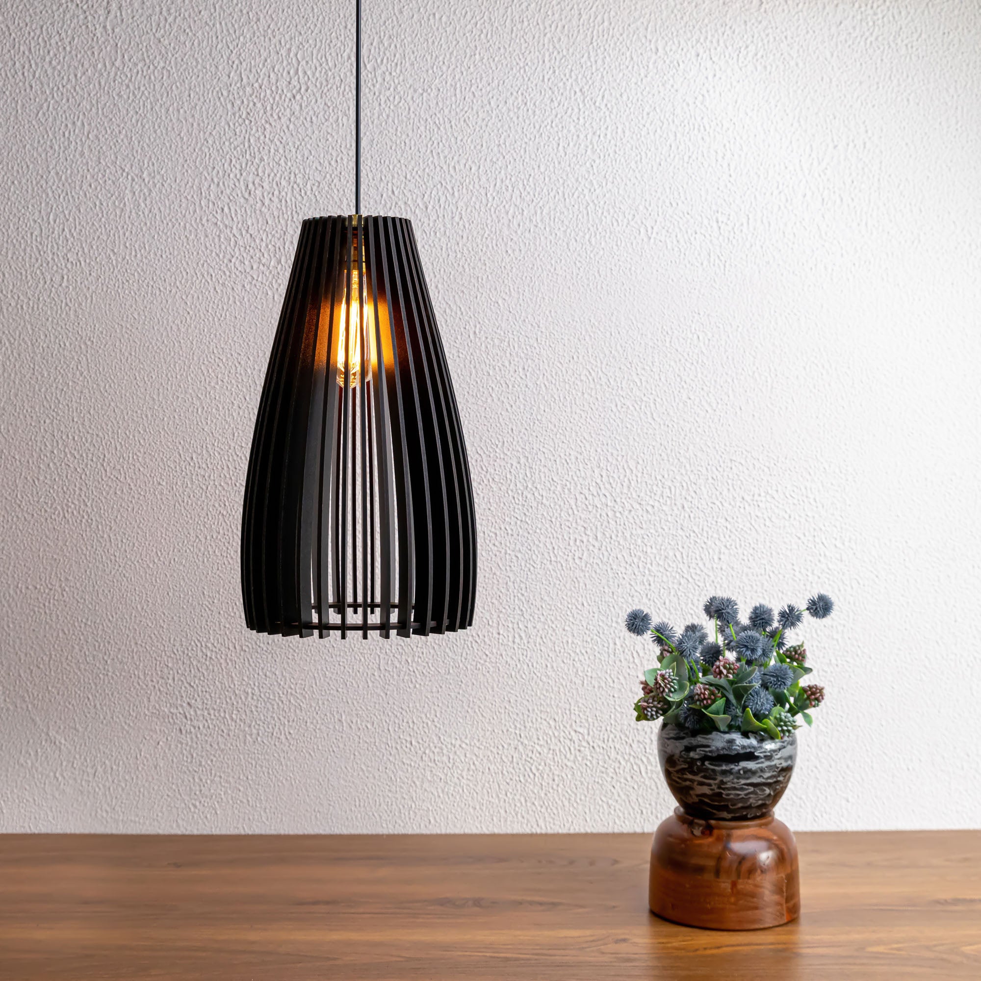 Cazel Black Wood Ceiling Lamp