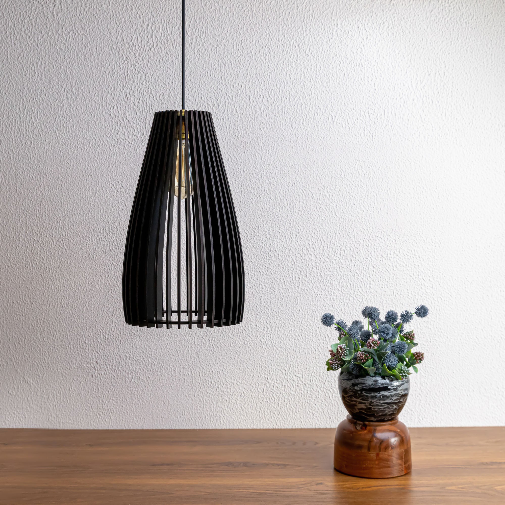 Cazel Black Wood Ceiling Lamp