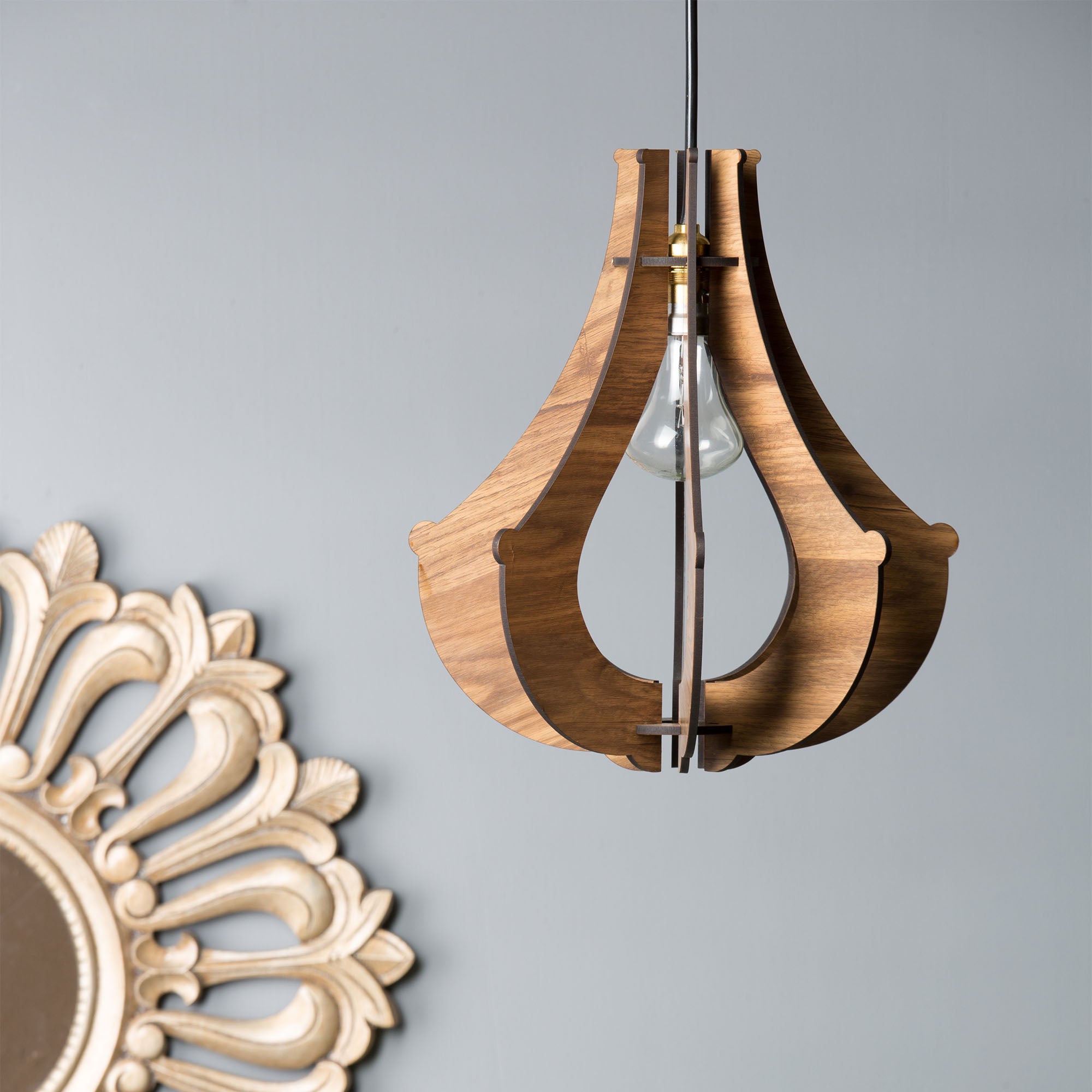 Wooden Pendant Light without Bulb