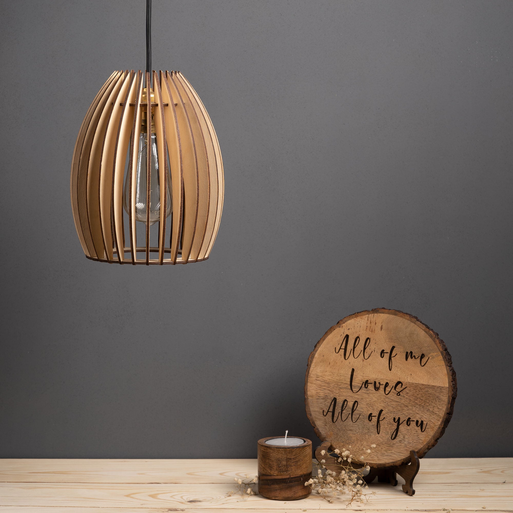 Becaa poofy Birch Wood Ceiling lamp