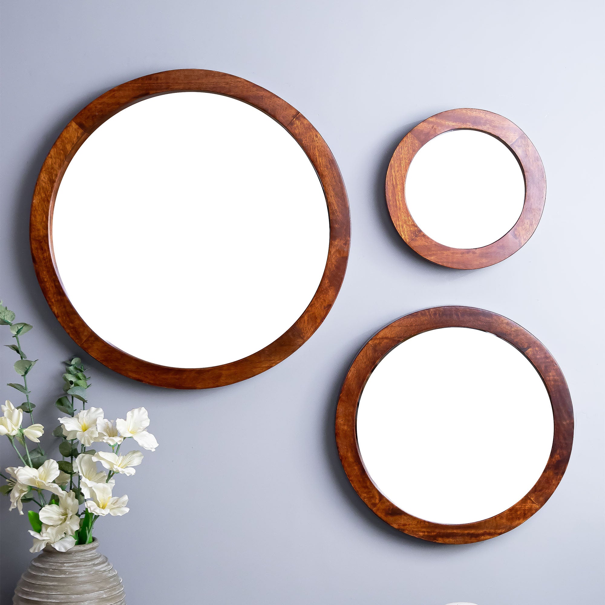 Amara Walnut Wall Mirror (Set of 3)