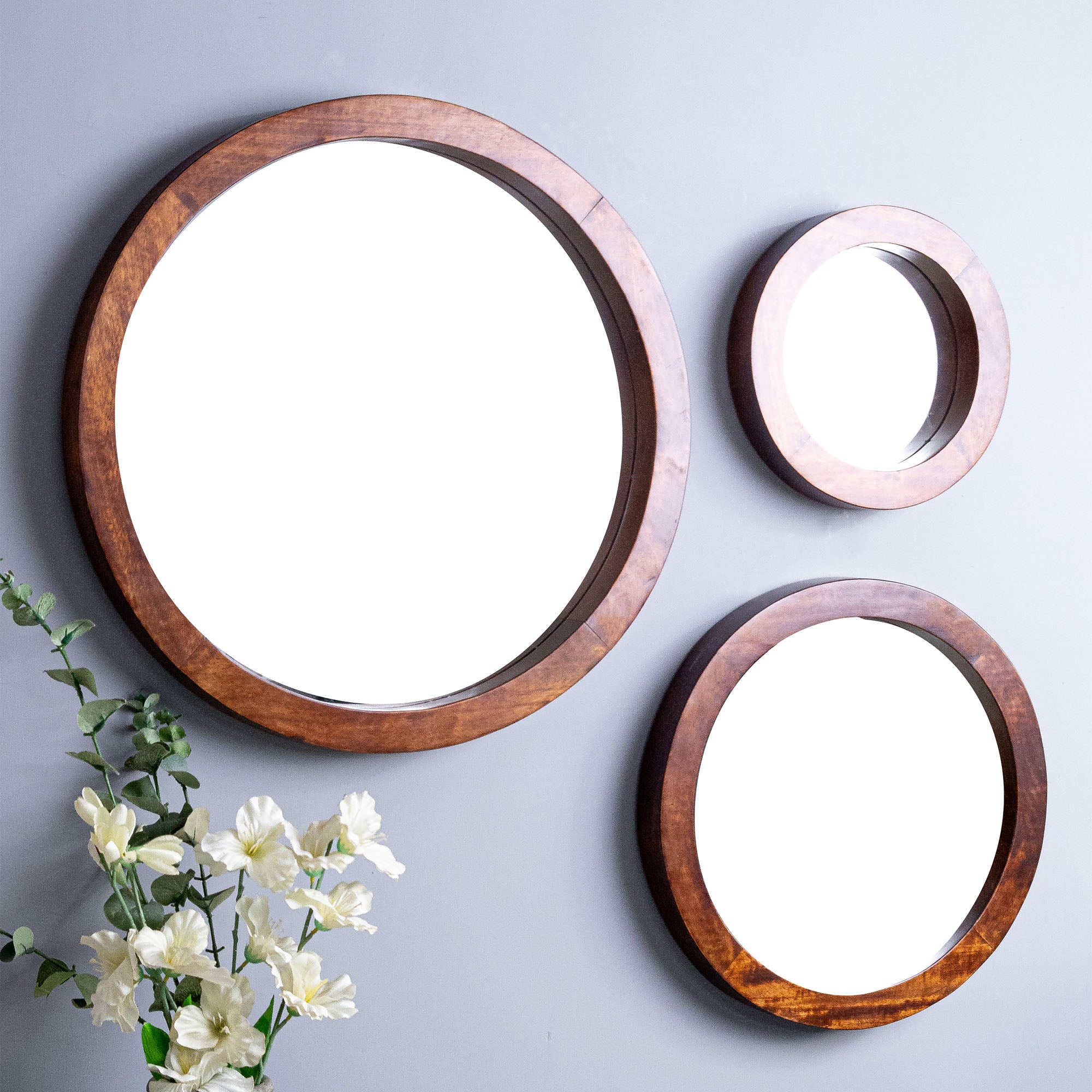 Amara Walnut Wall Mirror (Set of 3)